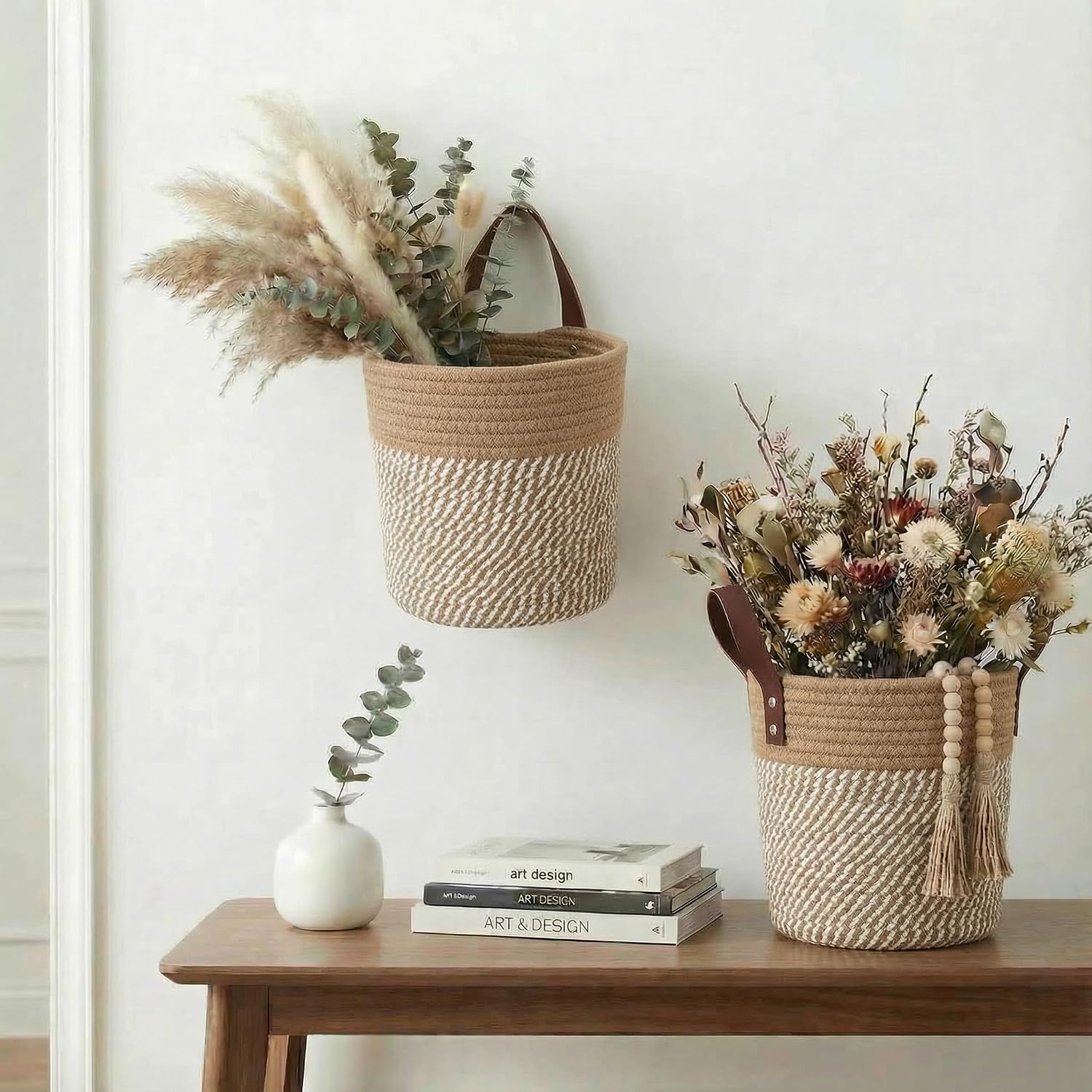 Round Woven Wall Decor & Storage Planter for Plant Decor and Home / Brown / 8 Inch / Set of 2