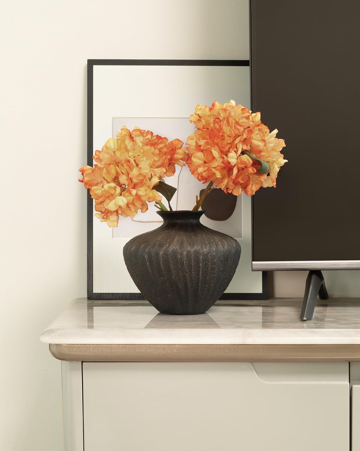 Ceramic Vase / Organic Accent Flower / Small / Black / 6 Inch