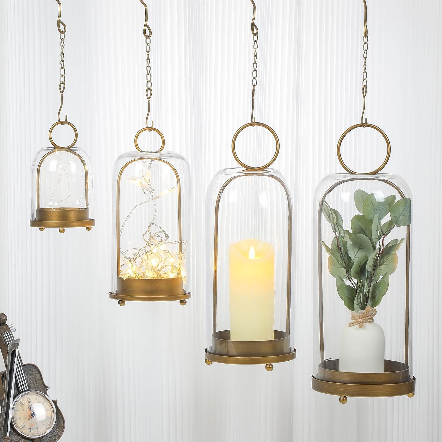 20" High Versatile Modern Metal Hurricane Lantern with Handmade Sturdy Glass Dome in Antique Brass for Pillar Candle &