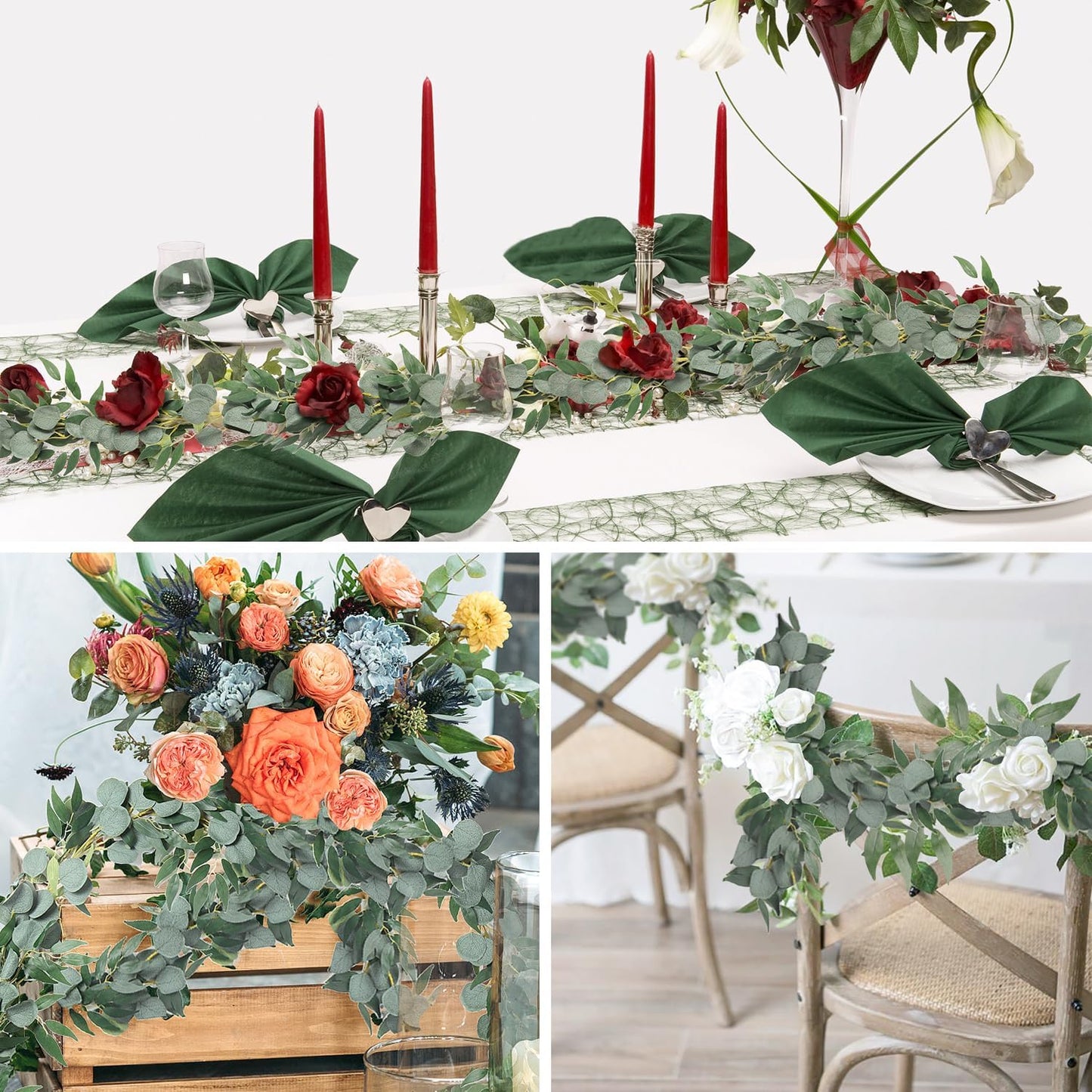 Artificial Eucalyptus Garland / Willow Leaves Eucalyptus Garland / Set of 2