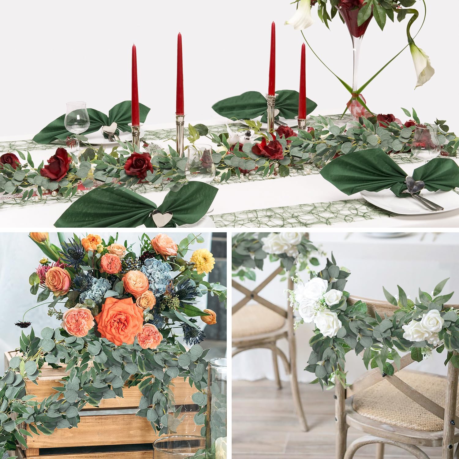Artificial Eucalyptus Garland / Willow Leaves Eucalyptus Garland / Set of 2