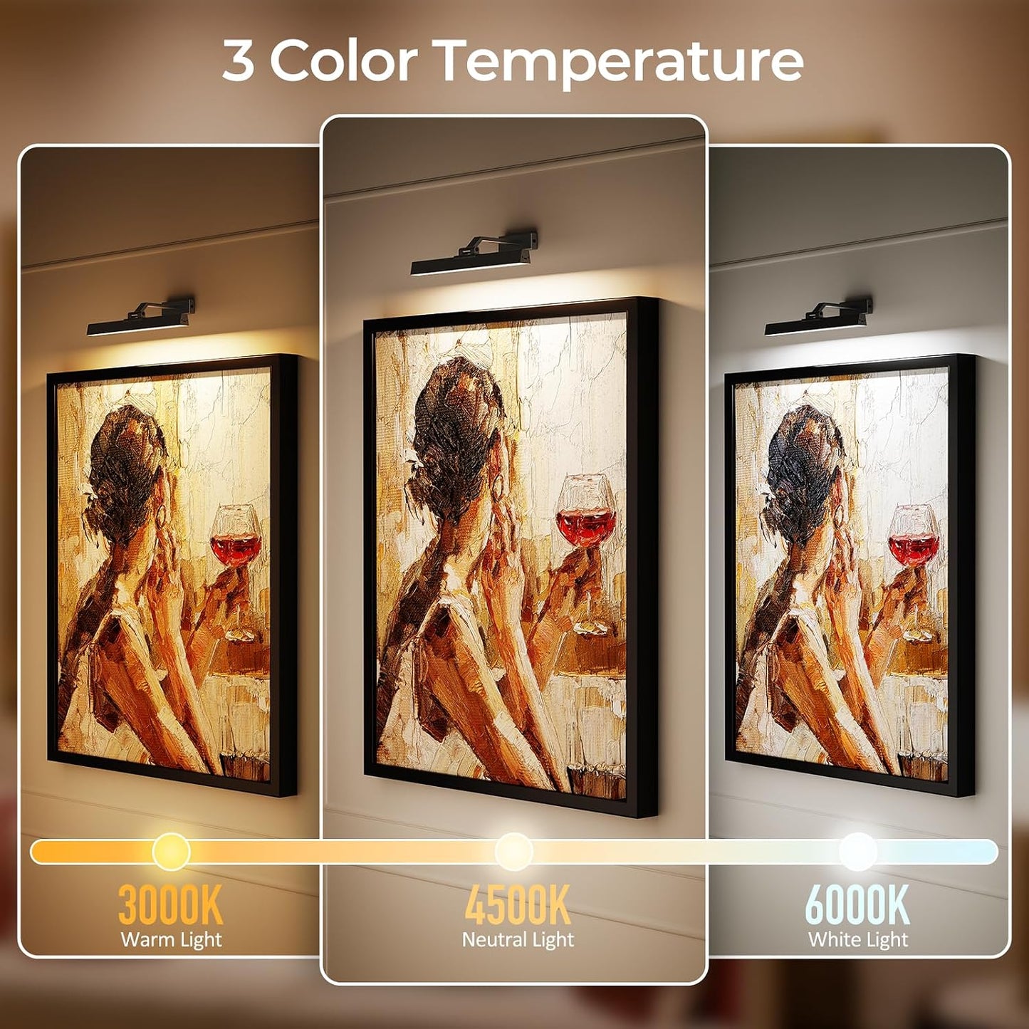 Picture Lights for Wall, Battery Operated Gallery Light 16in for Paintings CCT Dimmable Recharging Battery Wall Lamp