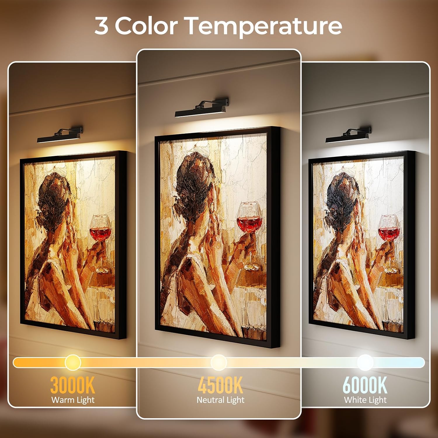 Picture Lights for Wall, Battery Operated Gallery Light 16in for Paintings CCT Dimmable Recharging Battery Wall Lamp