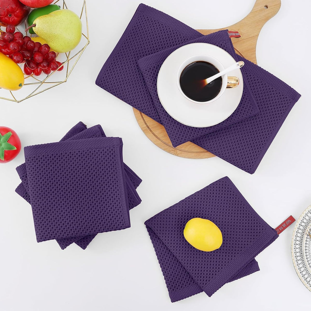 Homaxy 100% Cotton Waffle Weave Kitchen Dish Cloths 24-Pack, Eggplant | 12 x 12 Inches, Ultra Soft Absorbent Dish
