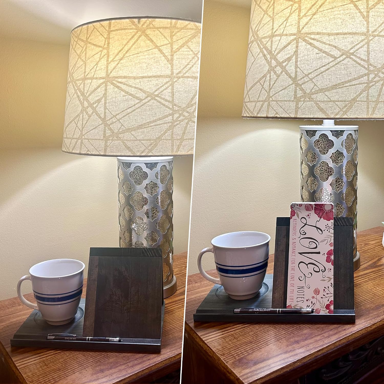 LITIVY Wooden Book Holder with Drink Holder, Wooden Triangle Bookmark Reading Rest with Slotted, Book Display Bookmark