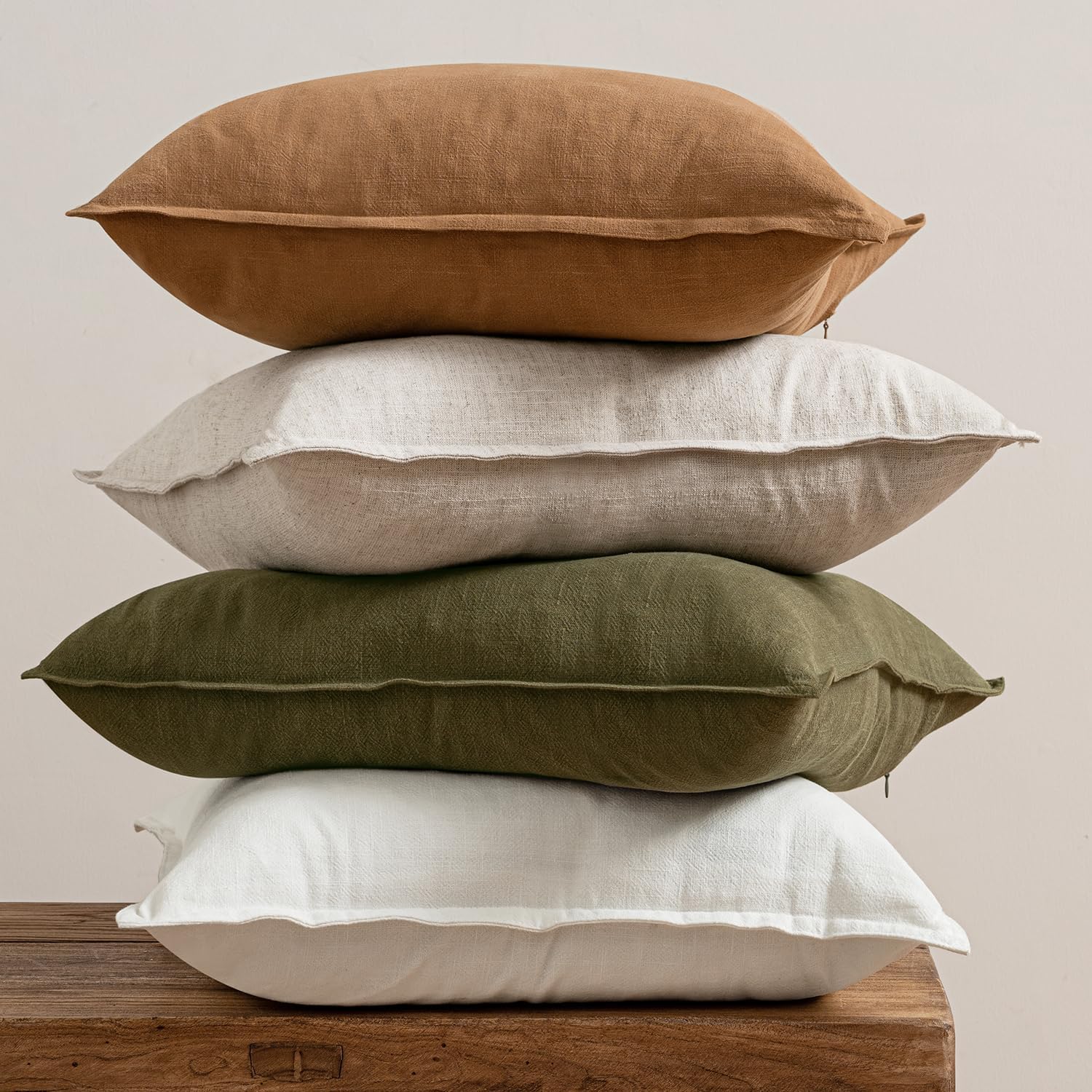 Linen Pillow Covers Decorative Natural Solid Throw Pillow Covers Soft / 18 x 18 / Brown / Set of 4