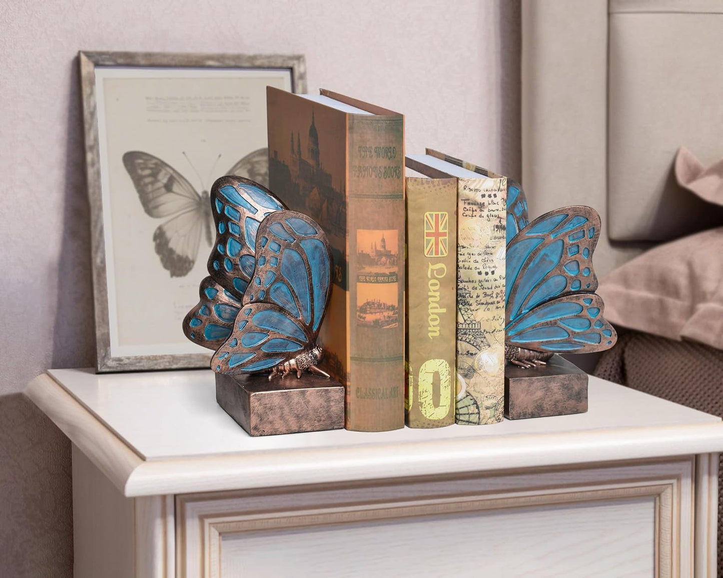 Vintage Blue Butterfly Bookends / Copper Blue