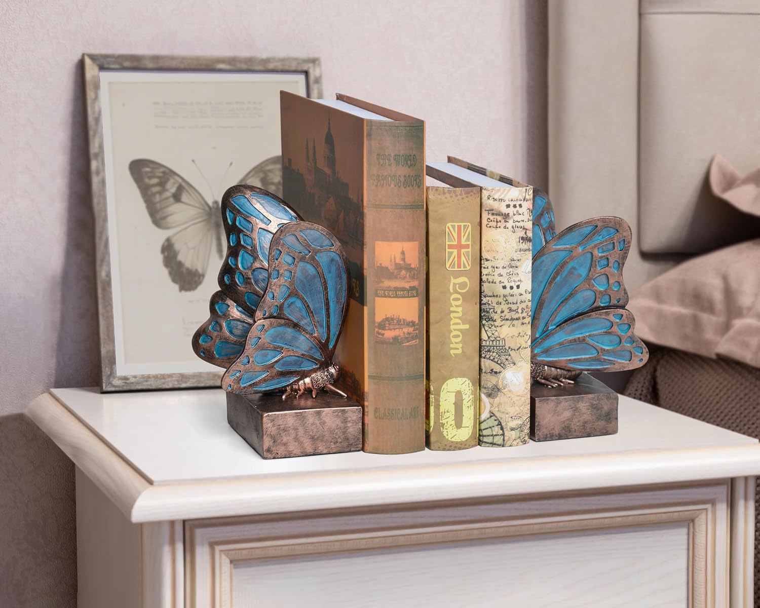 Vintage Blue Butterfly Bookends / Copper Blue