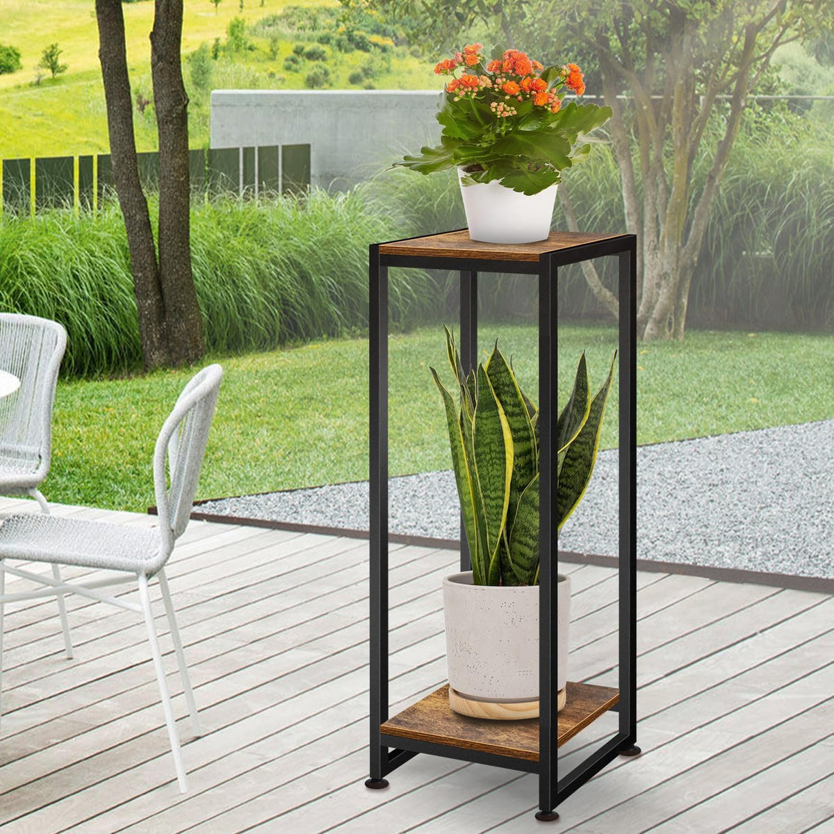 2-Pcak Plant Stand Indoor, 31.5'' Tall Wood Plant Stands Heavy Duty | Pedestal Stand for Indoor Outdoor, Modern Corner