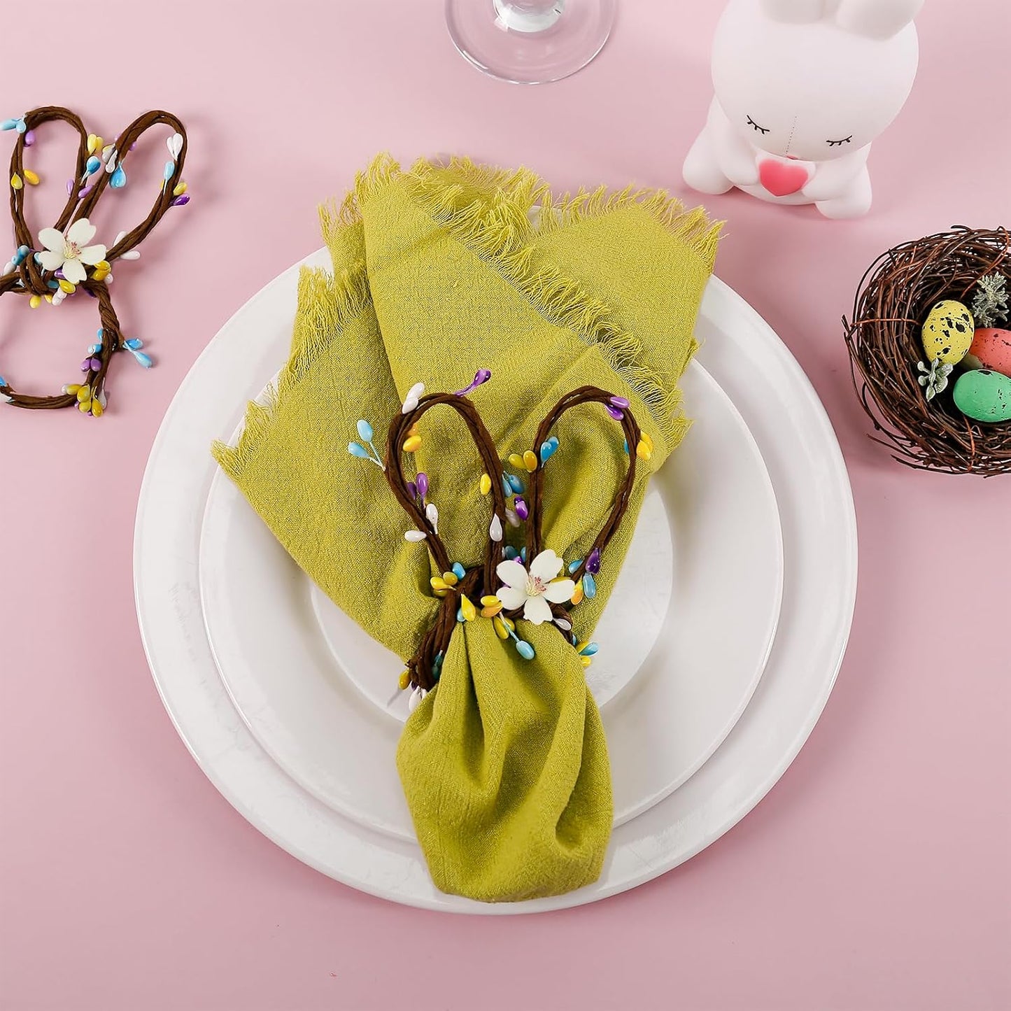 Flower Napkins Holder / Rattan Bunny / Set of 8
