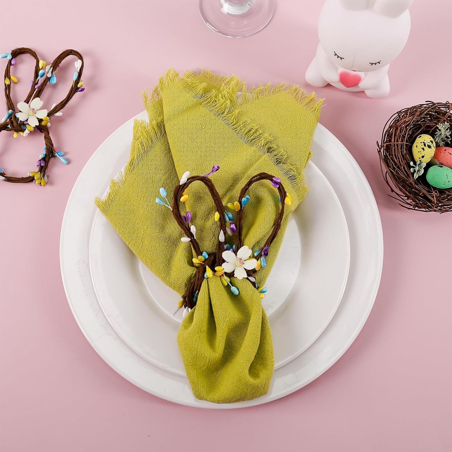 Flower Napkins Holder / Rattan Bunny / Set of 8