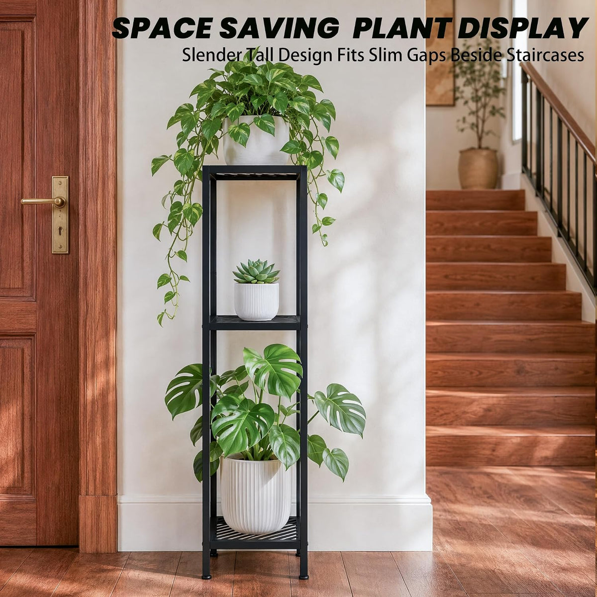 TOSKING Tall 3-Tier Heavy Duty Metal Plant Stand,12"x12"x42" ,Black | Indoor/Outdoor Corner Shelf, 300 LBS, 2 Height