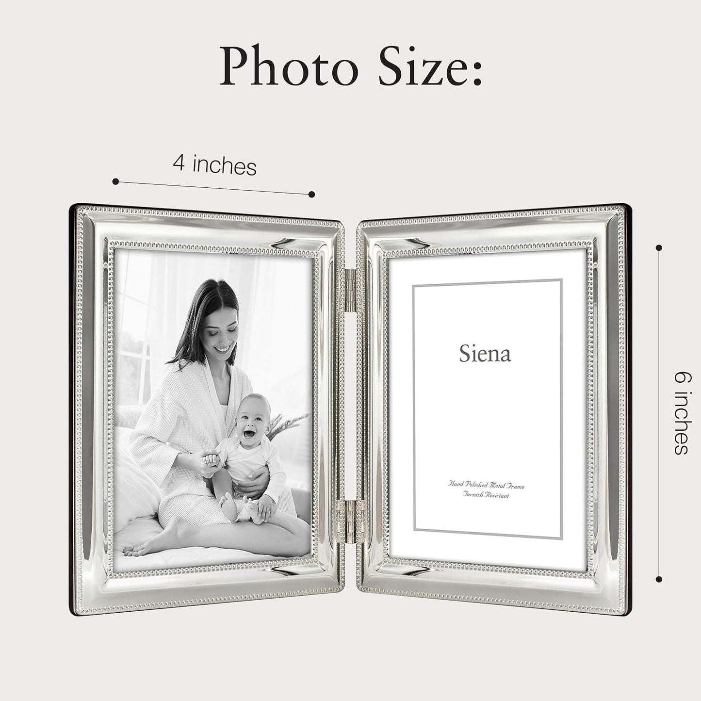 Siena Double Border Bead Silver Picture Frame, Tarnish Resistant Finish, Perfect Photo Frame for any End Table