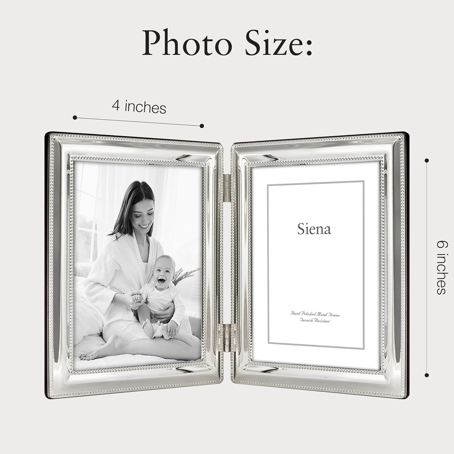 Siena Double Border Bead Silver Picture Frame, Tarnish Resistant Finish, Perfect Photo Frame for any End Table