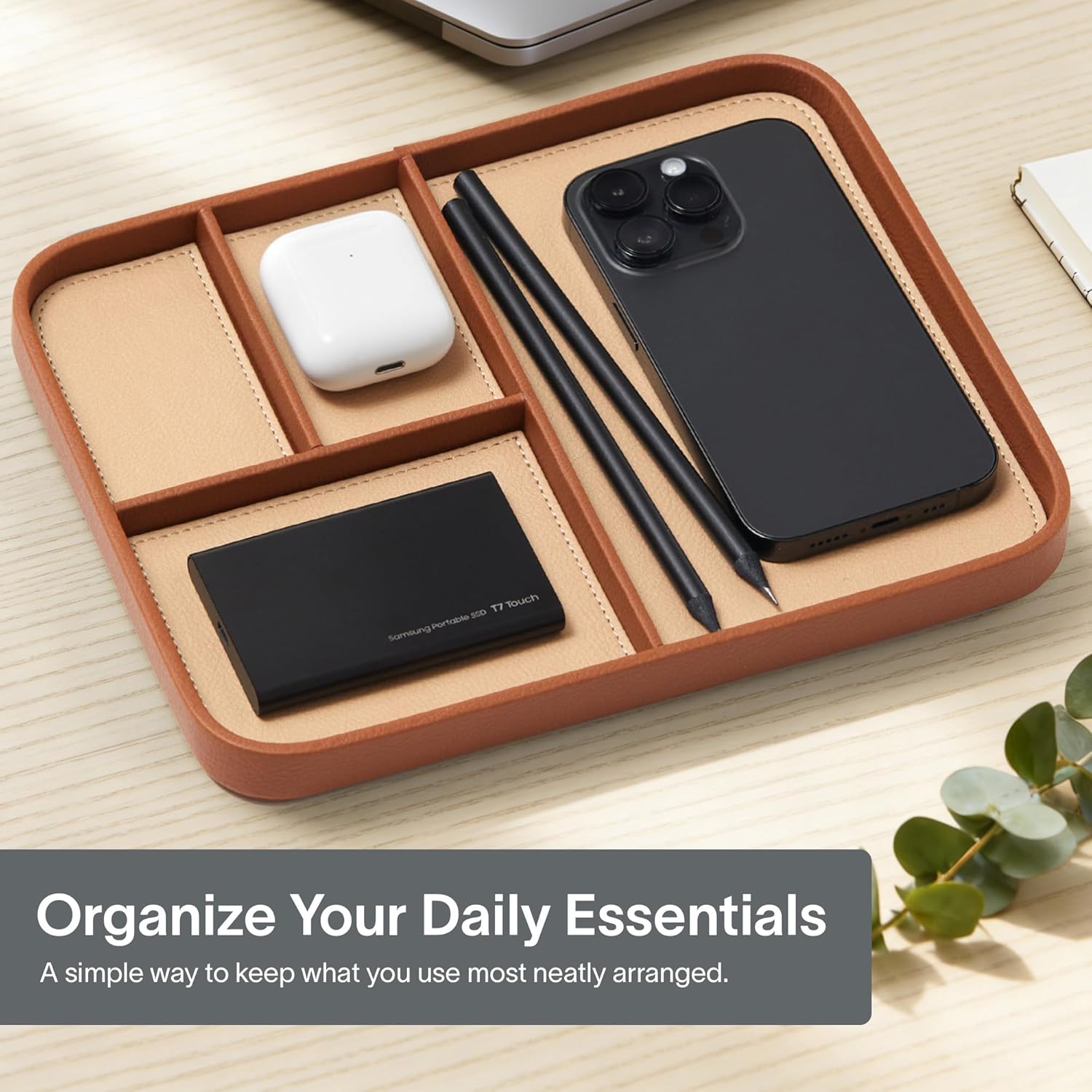 Nordik Leather Valet Tray / Sand Brown / 9.5 x 7.9