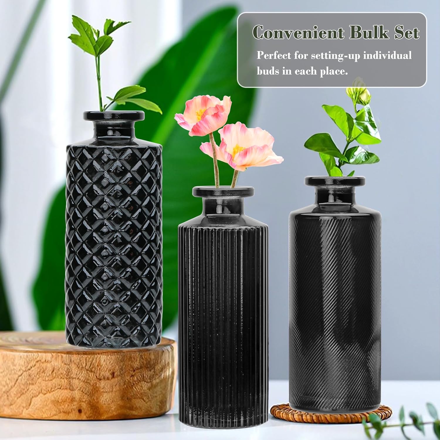 Glass Bud Vase Set in Bulk / Black / Set of 9