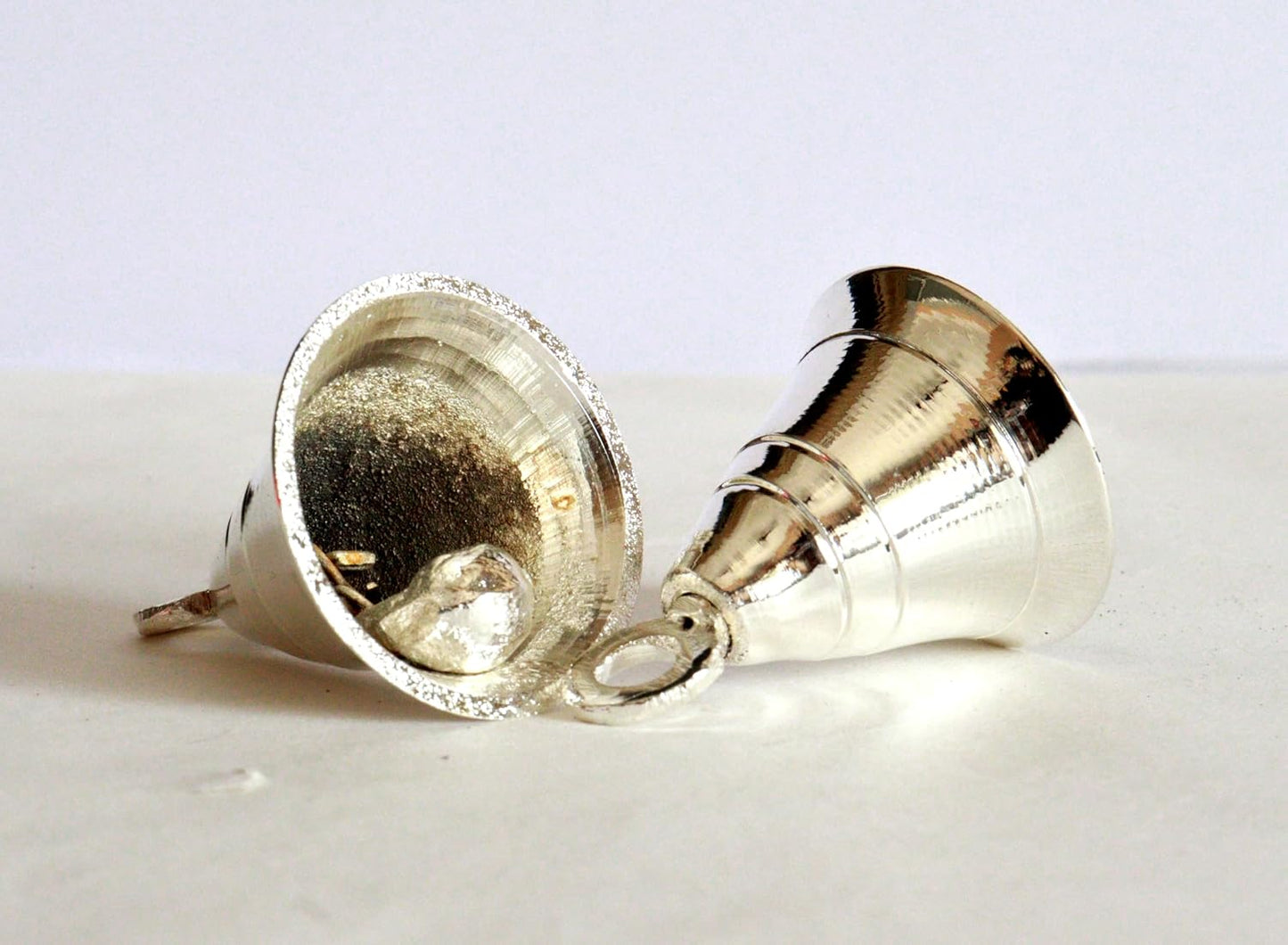 Solid Brass Pooja Bells with J Hook Home Decor Christmas Bell Wall Hanging Jingle Bell Ornaments New (24, Silver Bells