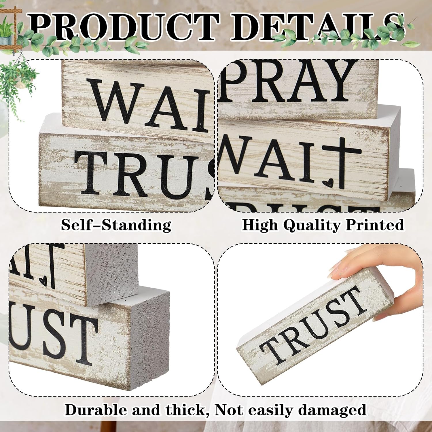 Farmhouse Wooden Table Decor Christian Tiered Tray Decorations Rustic / Pray / White / Set of 4