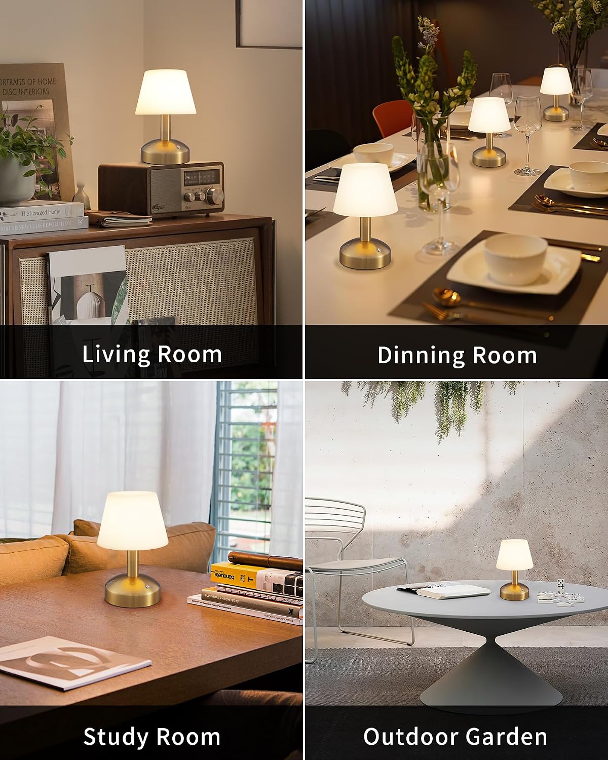 KDG Gold Cordless Small Table Lamp, Portable LED Dimmable Desk Lamp | Modern 4000mAh Rechargeable Battery Operated