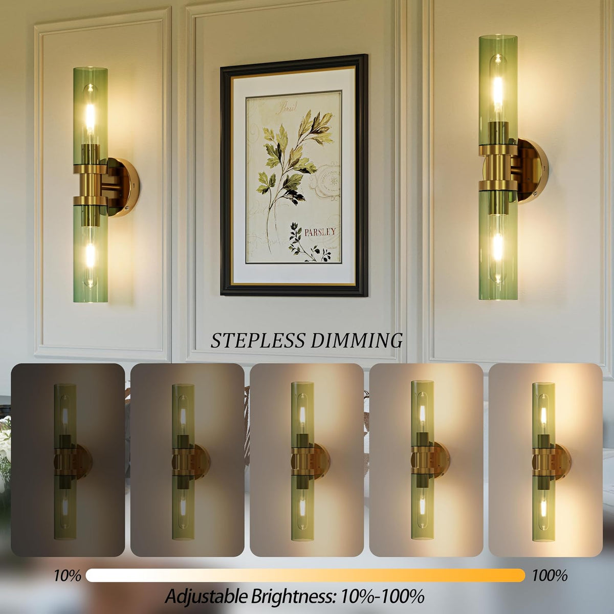 Rayogale Gold Wireless Battery Operated Wall Sconce with Remote Control | Dimmable Rechargeable Wall Lights Set of 2