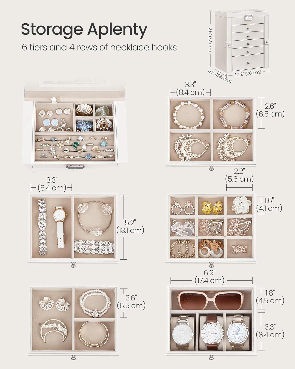 6-Layer Jewelry Box Organizer / 6 Tier / White