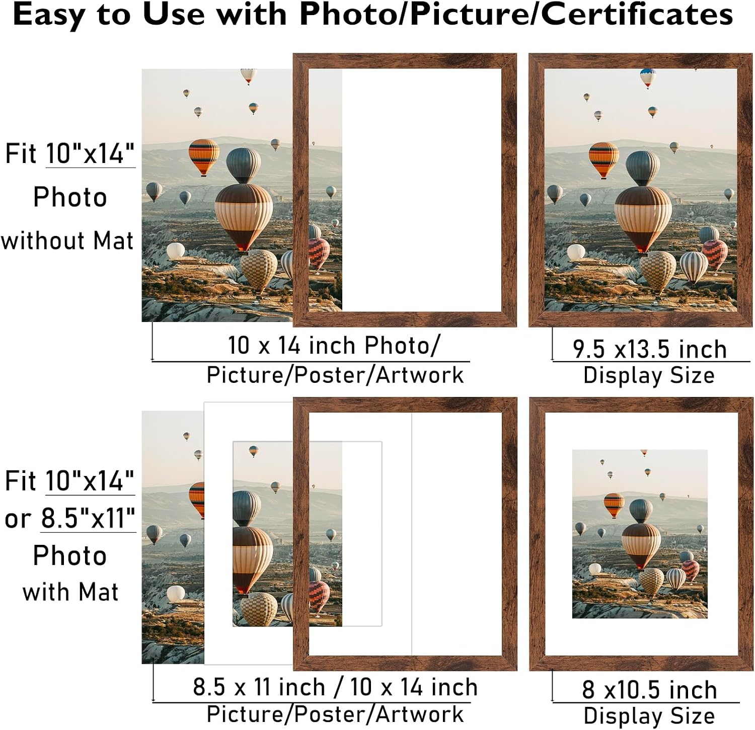 10x14 Picture Frame Set of 12 for 30 x 40 cm Diamond Art Painting, Display 8.5x11 With Mat or 10x14 Without, Wood Wall