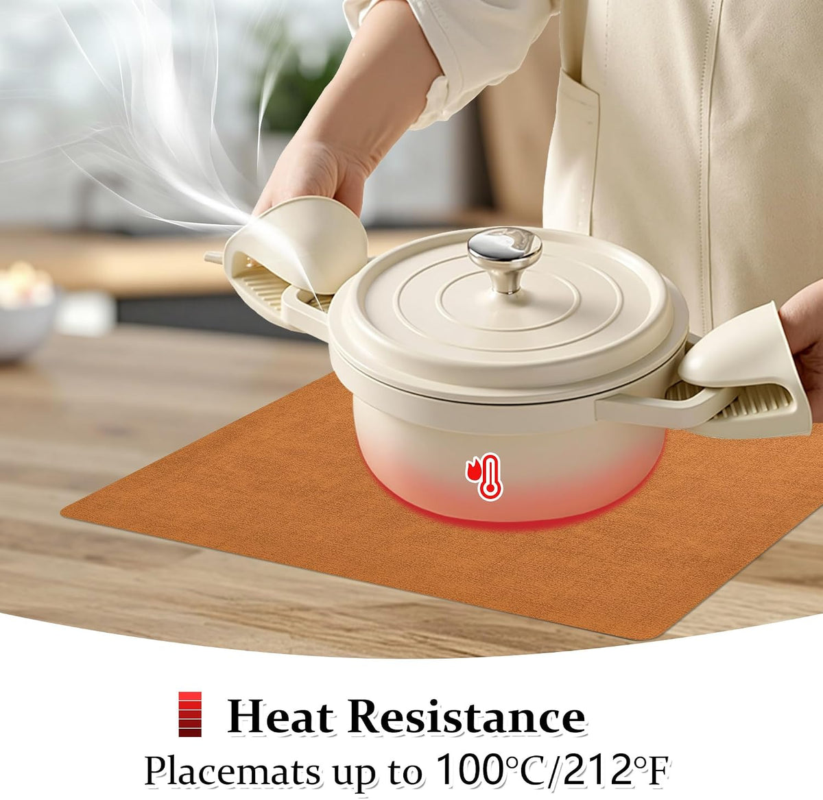 FROMHEART Faux Leather PU Placemats Set of 8 (Orange Grey,11.8" x 17") | Waterproof,Heat/Oil Stain-Resistant Table