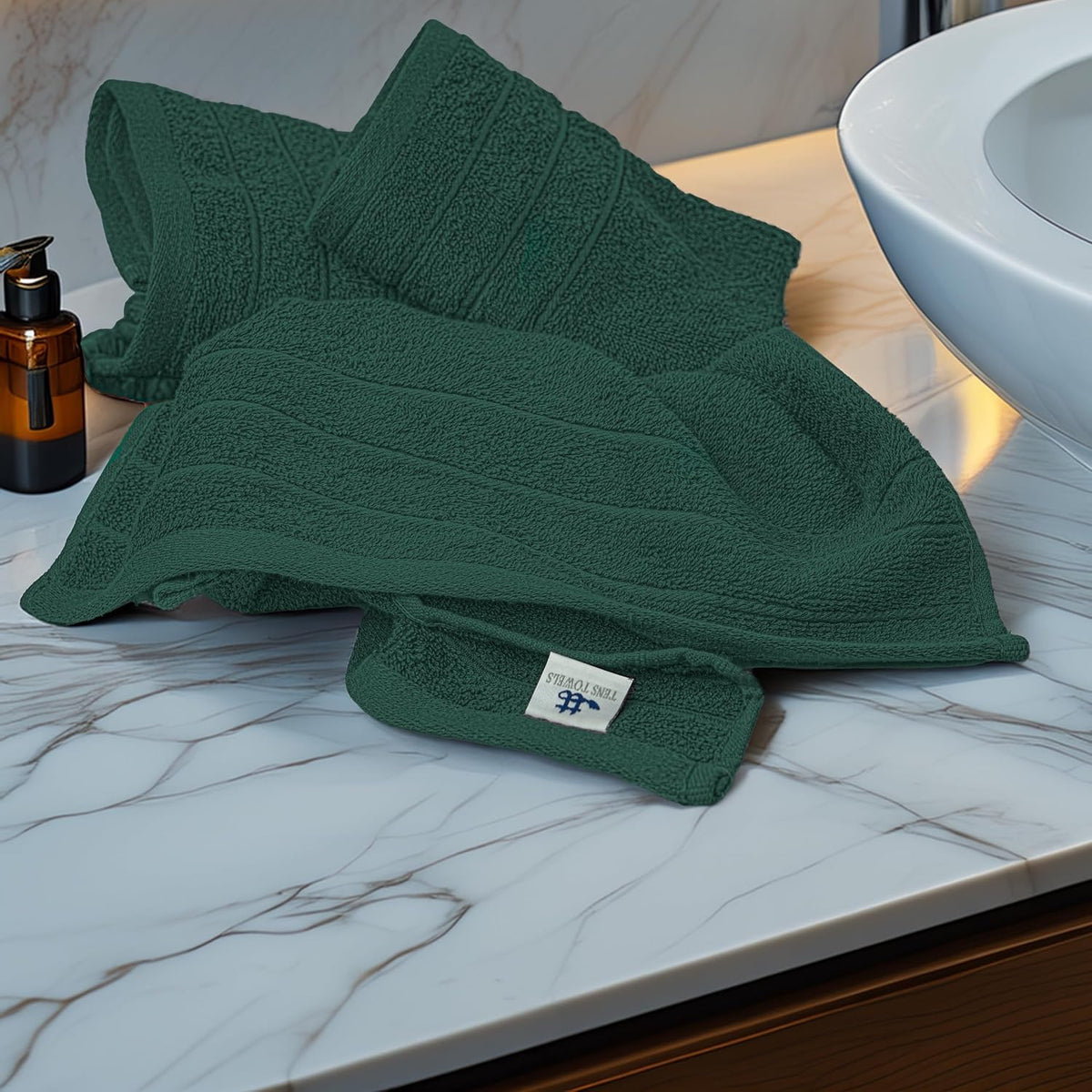 6 Piece Hand Towels Set 16 x 28 Inches, Hunter Green | 100% Cotton, Lighter Weight, Quick to Dry, 16 x 28 Inches, Super