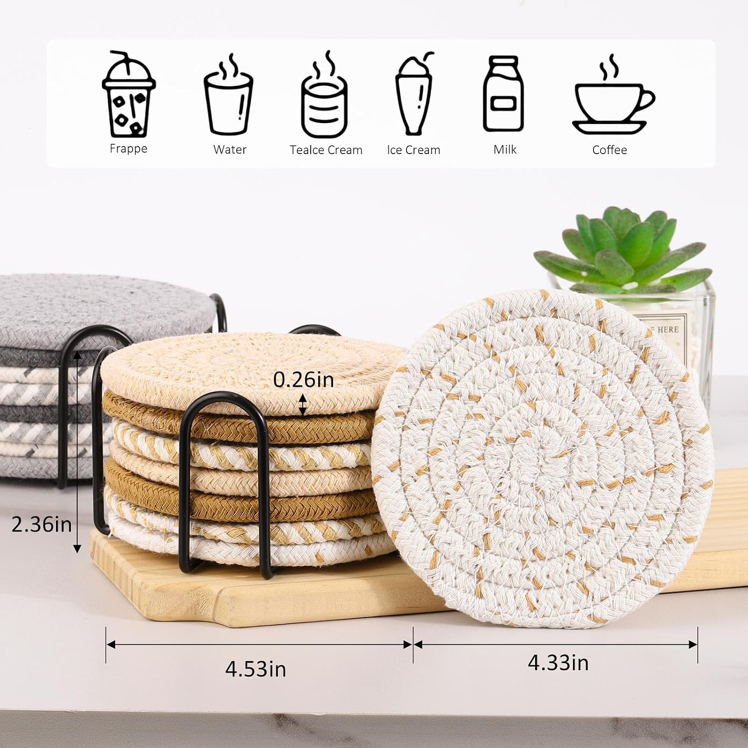 Holder / 8 Colors Absorbent Coasters Minimalist Cotton Woven Coaster / Set of 16