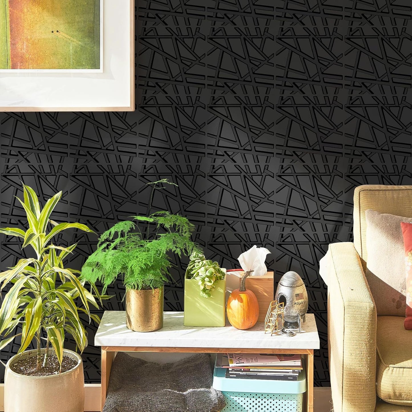 LEVOWAY 33 Pack 3D Wall Panels for Interior Wall Decor, 11.8''x11.8'' Black Accent Textured Wall Panels, Wall Covering