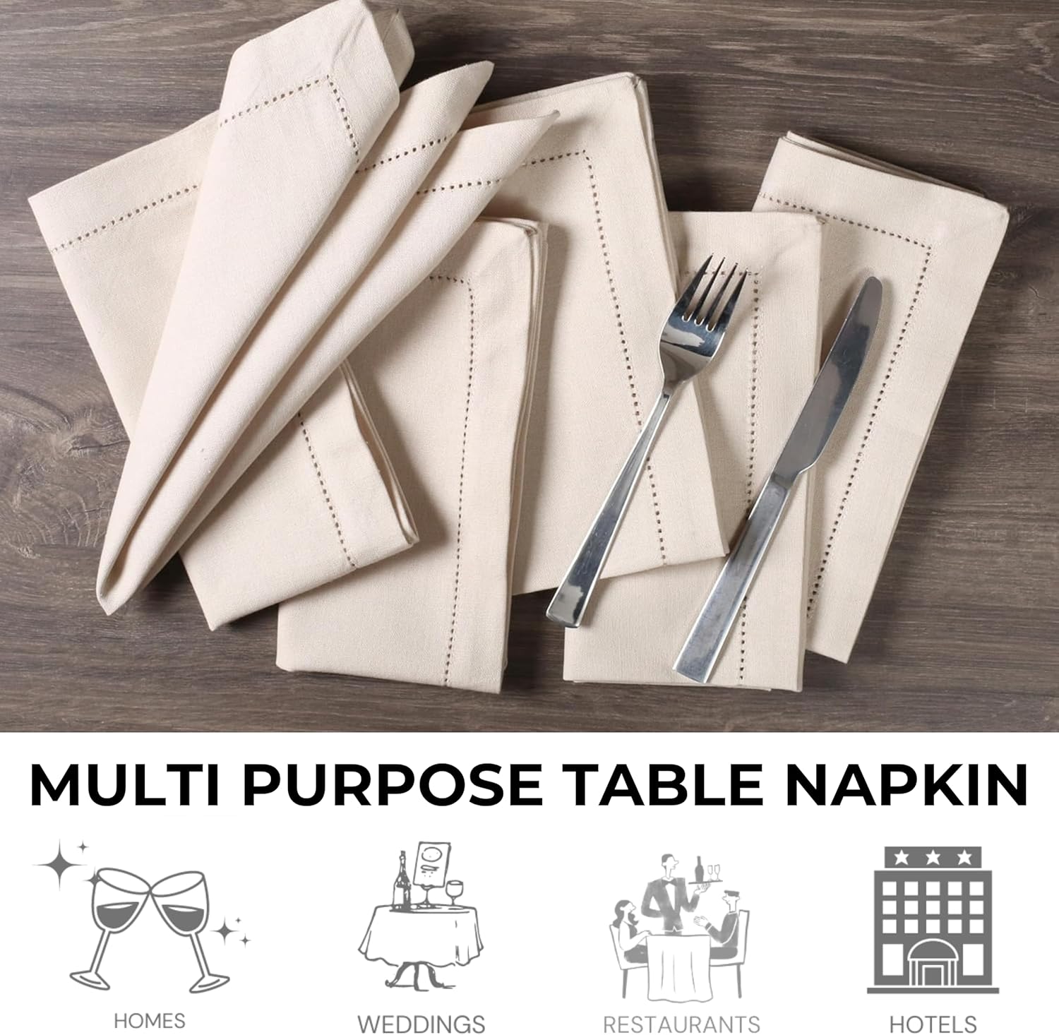 Bedding Craft Cotton Linen Napkins, Oatmeal, 18x18, Set of 12 | Cotton-linen blend, flax oatmeal color, hemstitched
