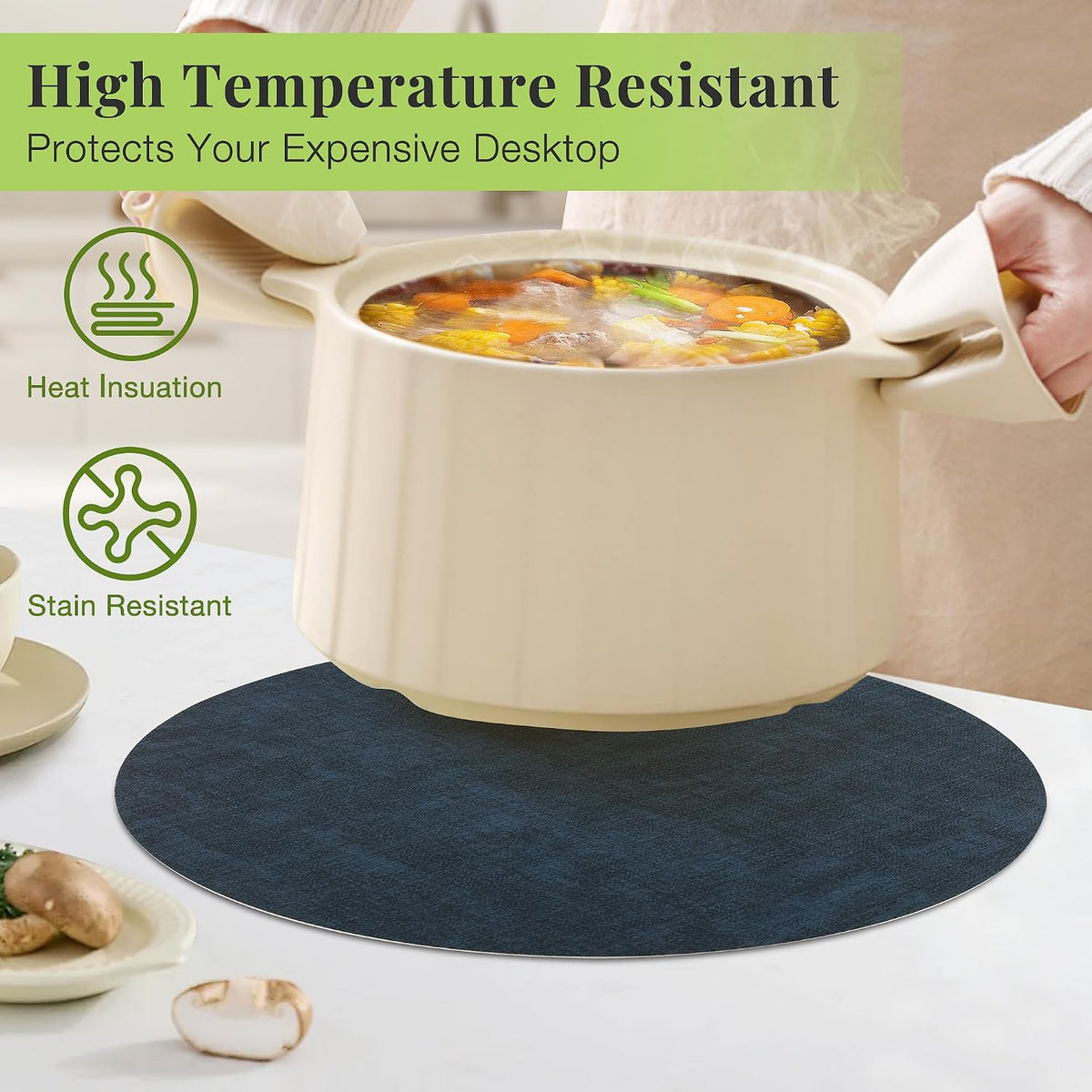 Fyvva Placemats Set of 12, 13" Round Reversible Faux Leather with Coasters | Wipeable & Waterproof Table Mats, Heat