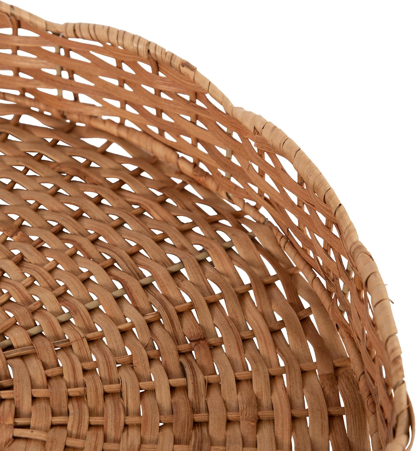 Wavley Modern Round Scalloped Woven Rattan Tray / Natural / 18 Inch