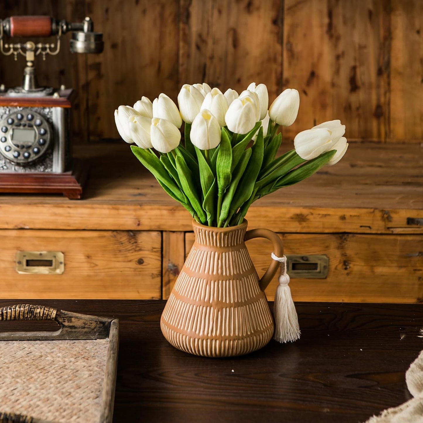 Rustic Farmhouse Vase / Yellow - Tassel
