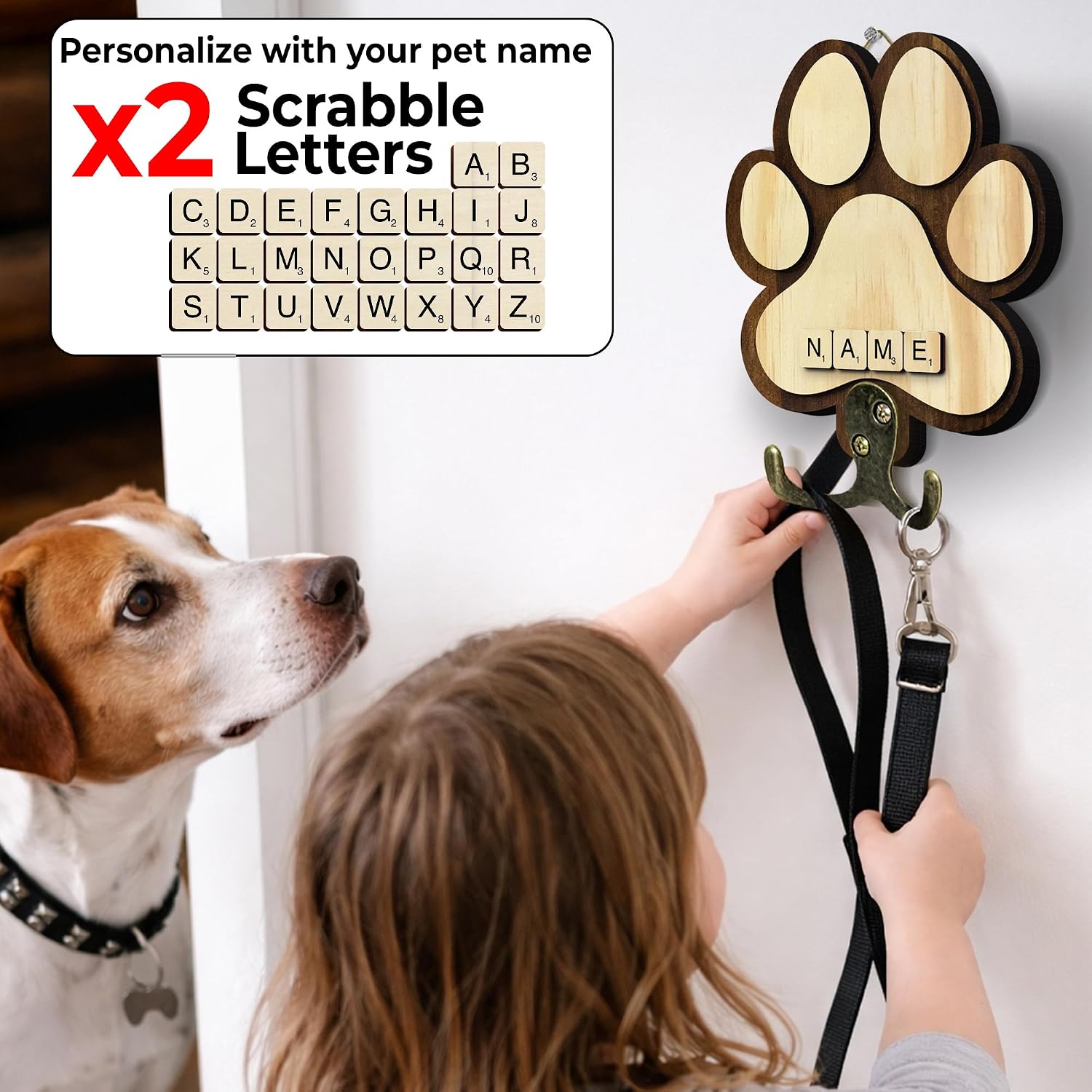 Wooden Paw Print Wall Hook / 7.8 x 5.5 / Style 3