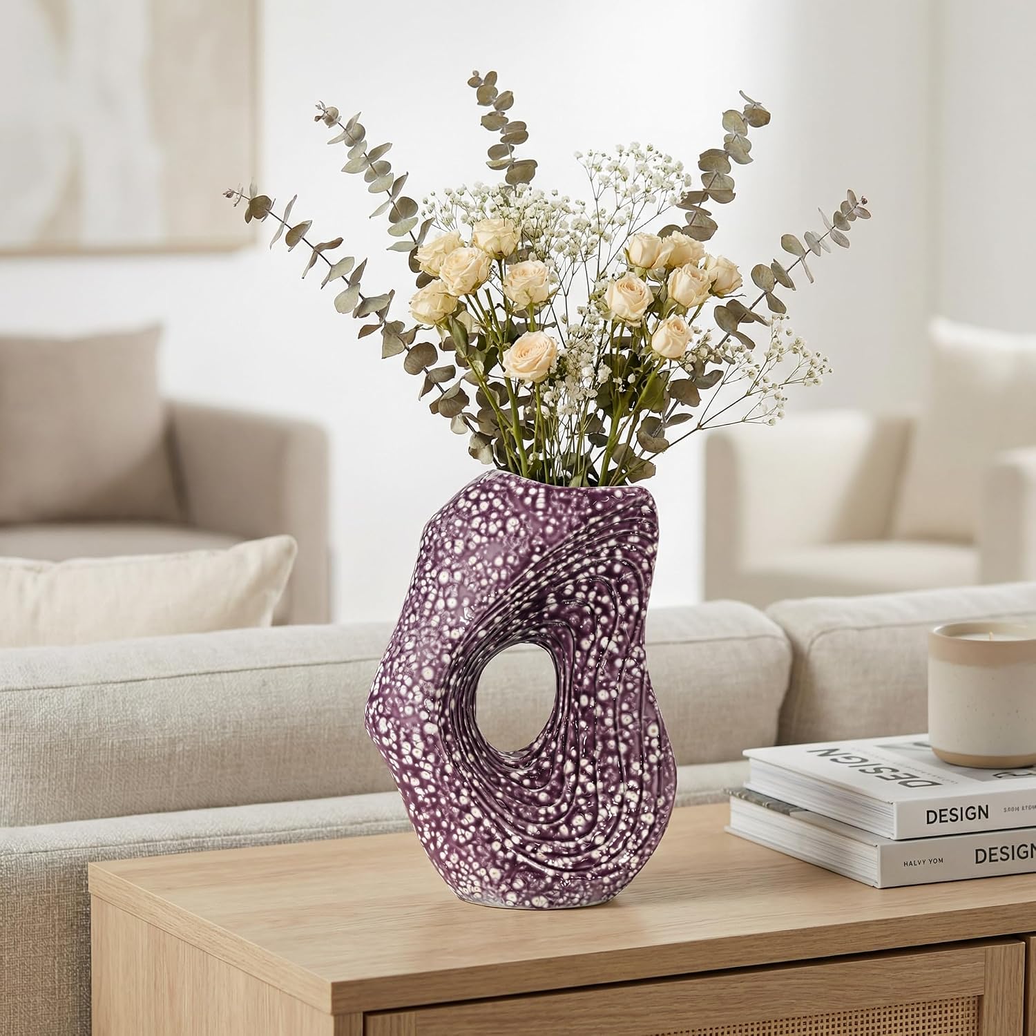 Ceramic Vase / Modern Art Flower Vase / Purple / 11 Inch