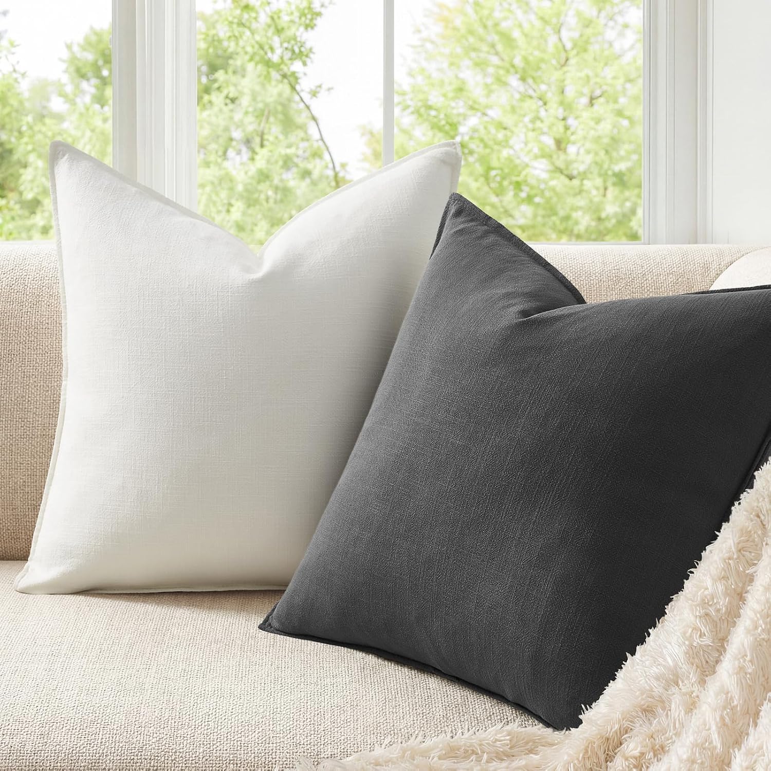 Couch Pillows Soft Linen Solid Lumbar Boho Cushion Cases / Neutral Grey / 20 x 12 / Set of 4