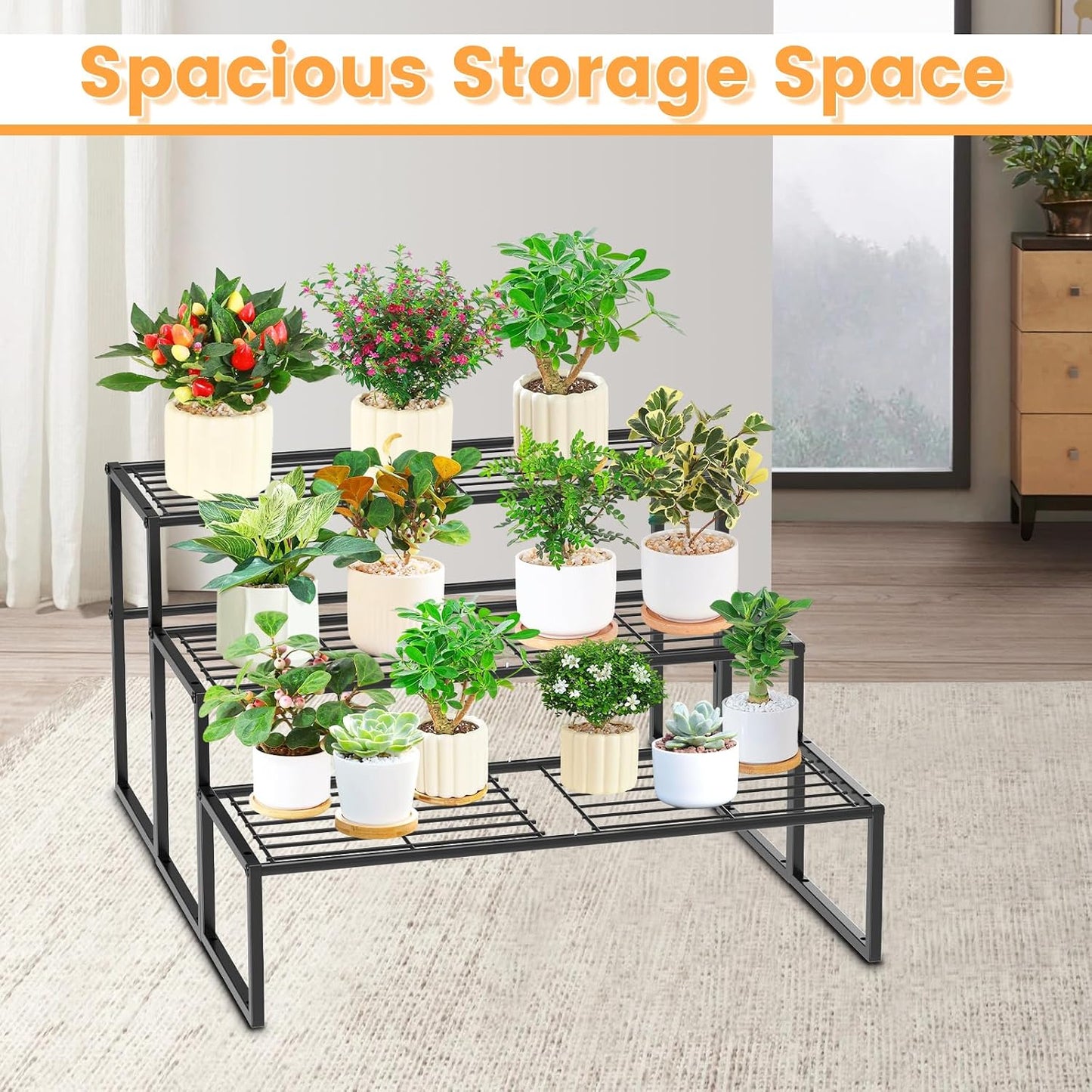 3 Tier Metal Plant Stand Indoor Outdoor, Potted Multiple Flower Pot Holder Rack Plant Shelf, Heavy Duty Planter Display