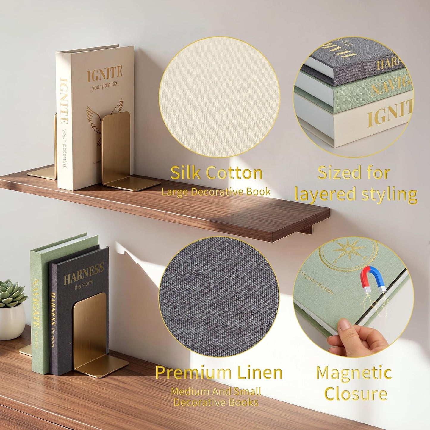 Faux Books / Linen Fake Book Box / Minimalist Begie-green-grey / Set of 3
