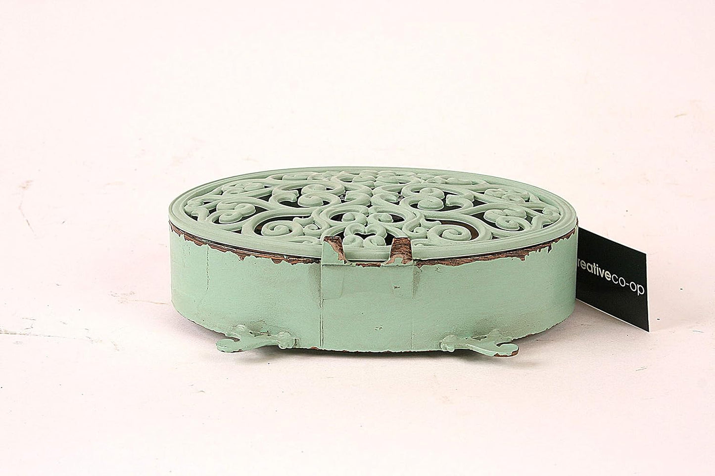 Creative Co-Op Green Antiqued Pewter Mantel Clock