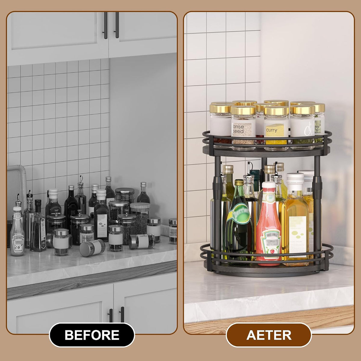 Across-Star Lazy-Susan-Organizer-Spice-Rack, Rotating Spice Organizer for Cabinet Pantry, Seasoning Holder Spice Shelf