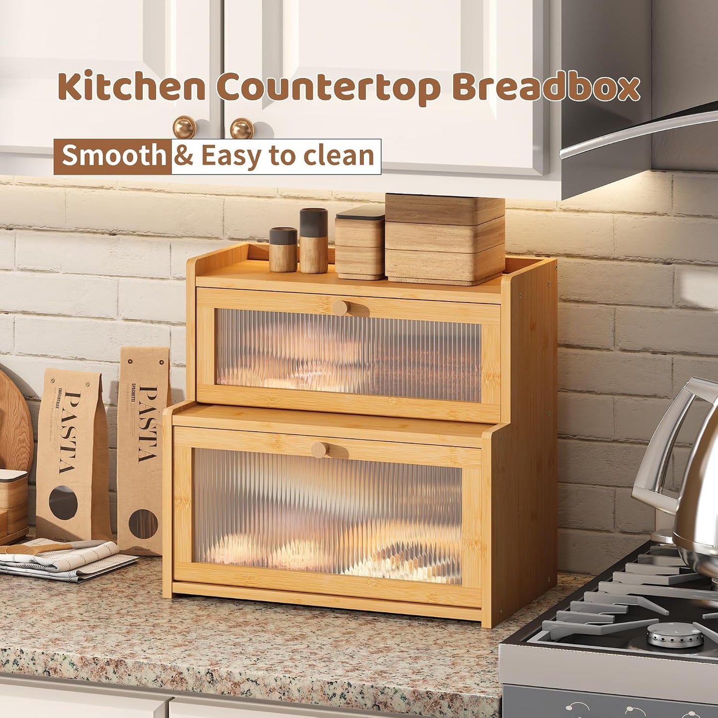 Bread Box for Kitchen Countertop Double Layer Large Corner Bread Box Capacity Bread Storage Bin Farmhouse Breadbox