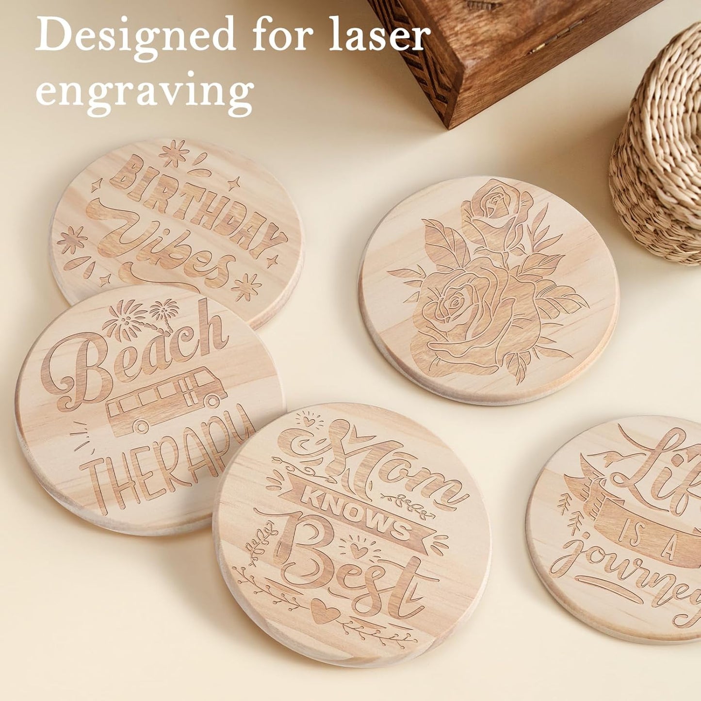 Unfinished Wood Coasters / Round / 4 Inch / Set of 60