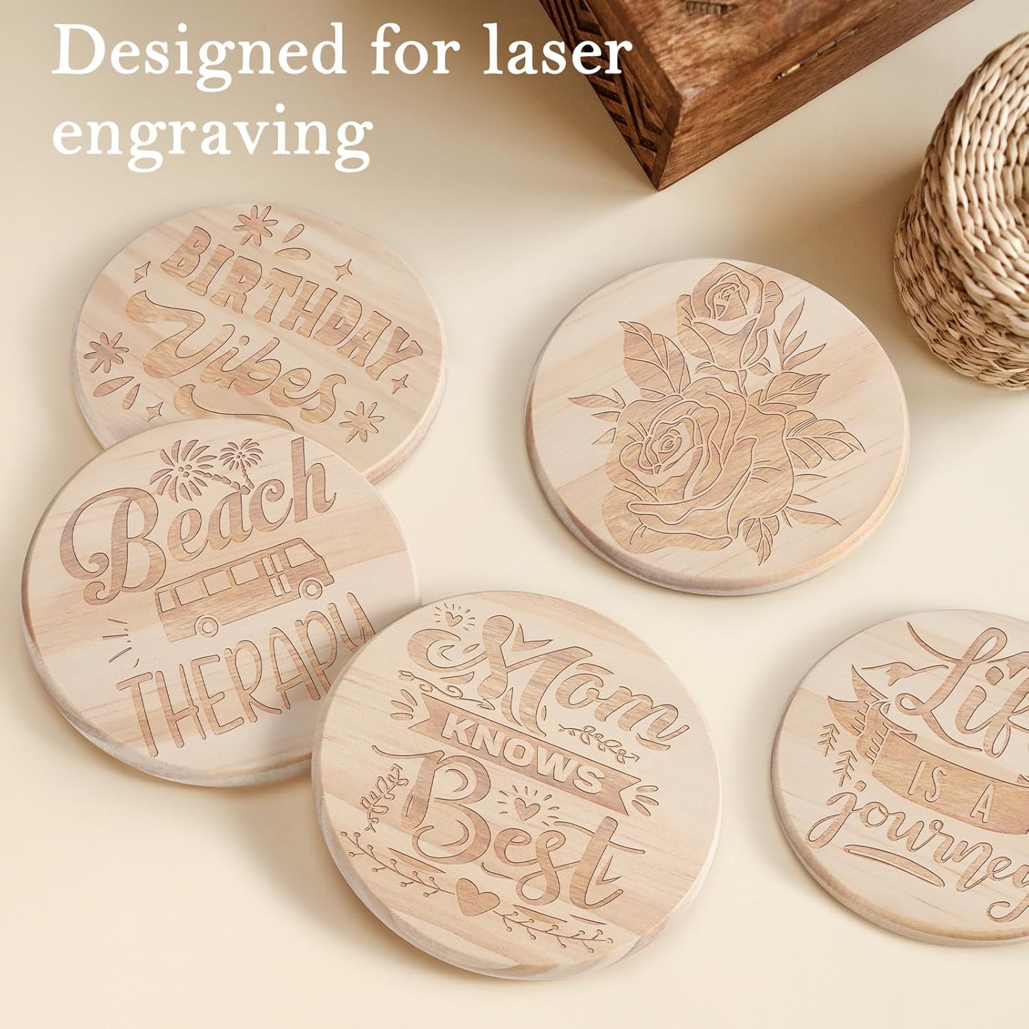 Unfinished Wood Coasters / Round&square / 4 Inch / Set of 60