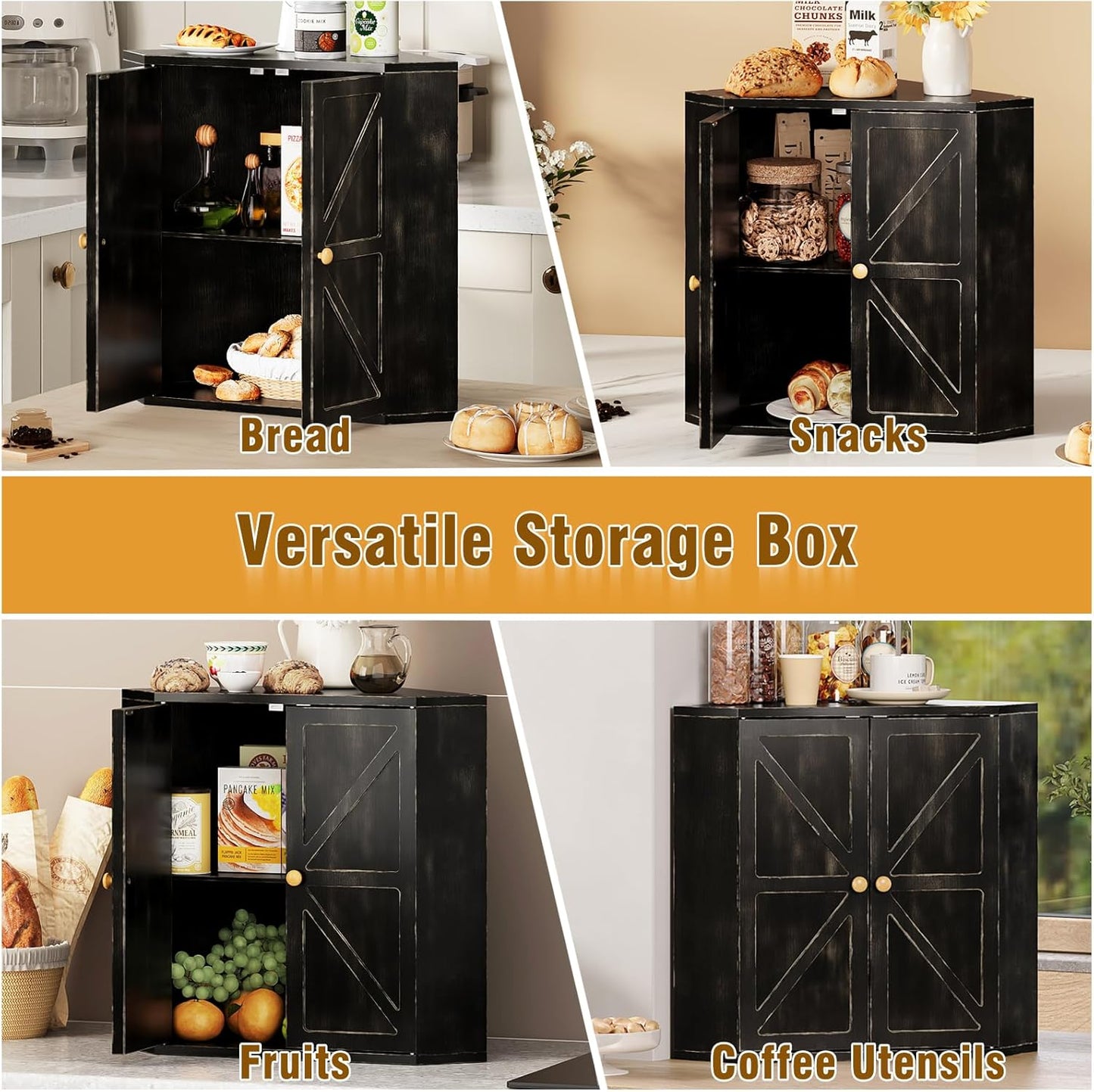 Trironsun Corner Bread Box for Kitchen Counter Double Layer Bamboo Bread Storage Container Large Capacity Bread Storage