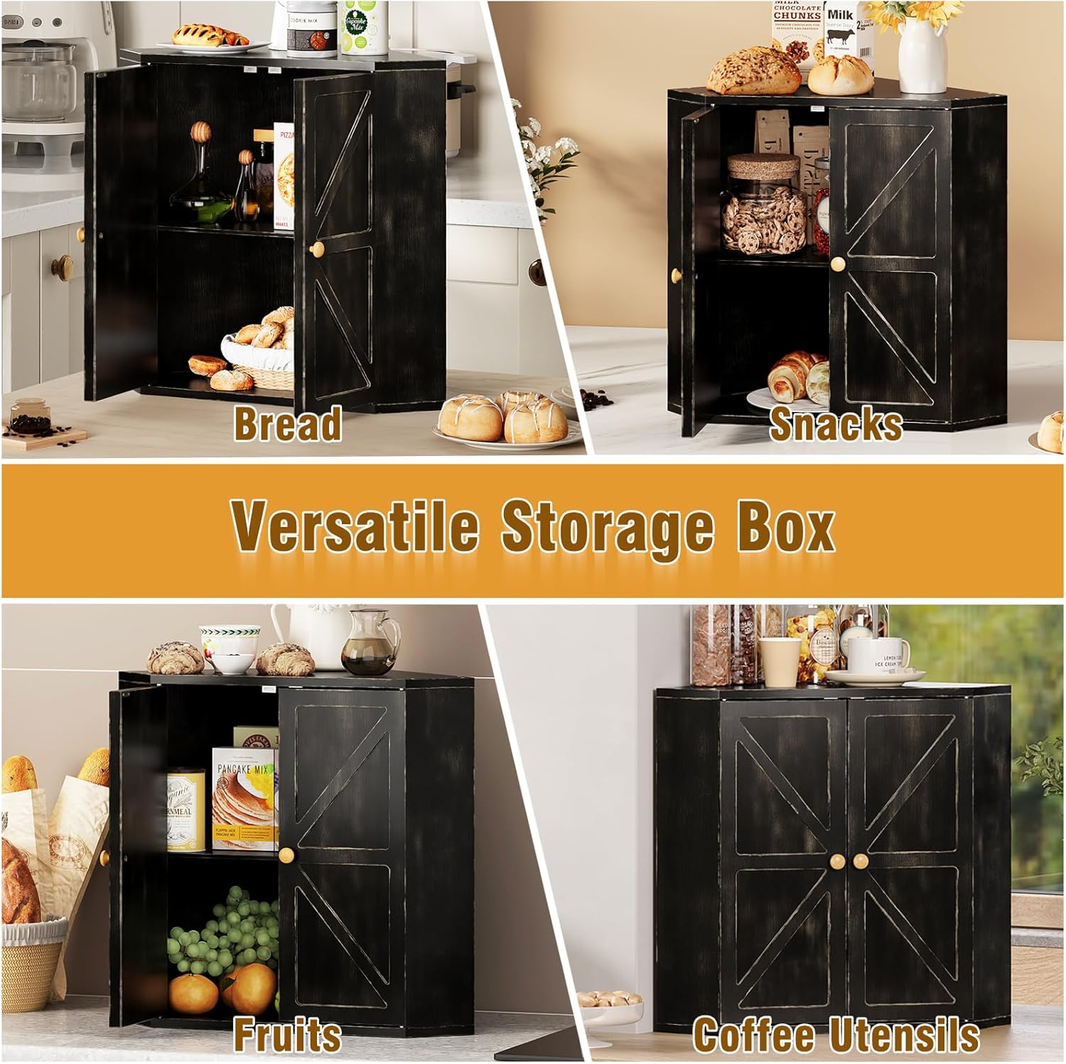 Trironsun Corner Bread Box for Kitchen Counter Double Layer Bamboo Bread Storage Container Large Capacity Bread Storage