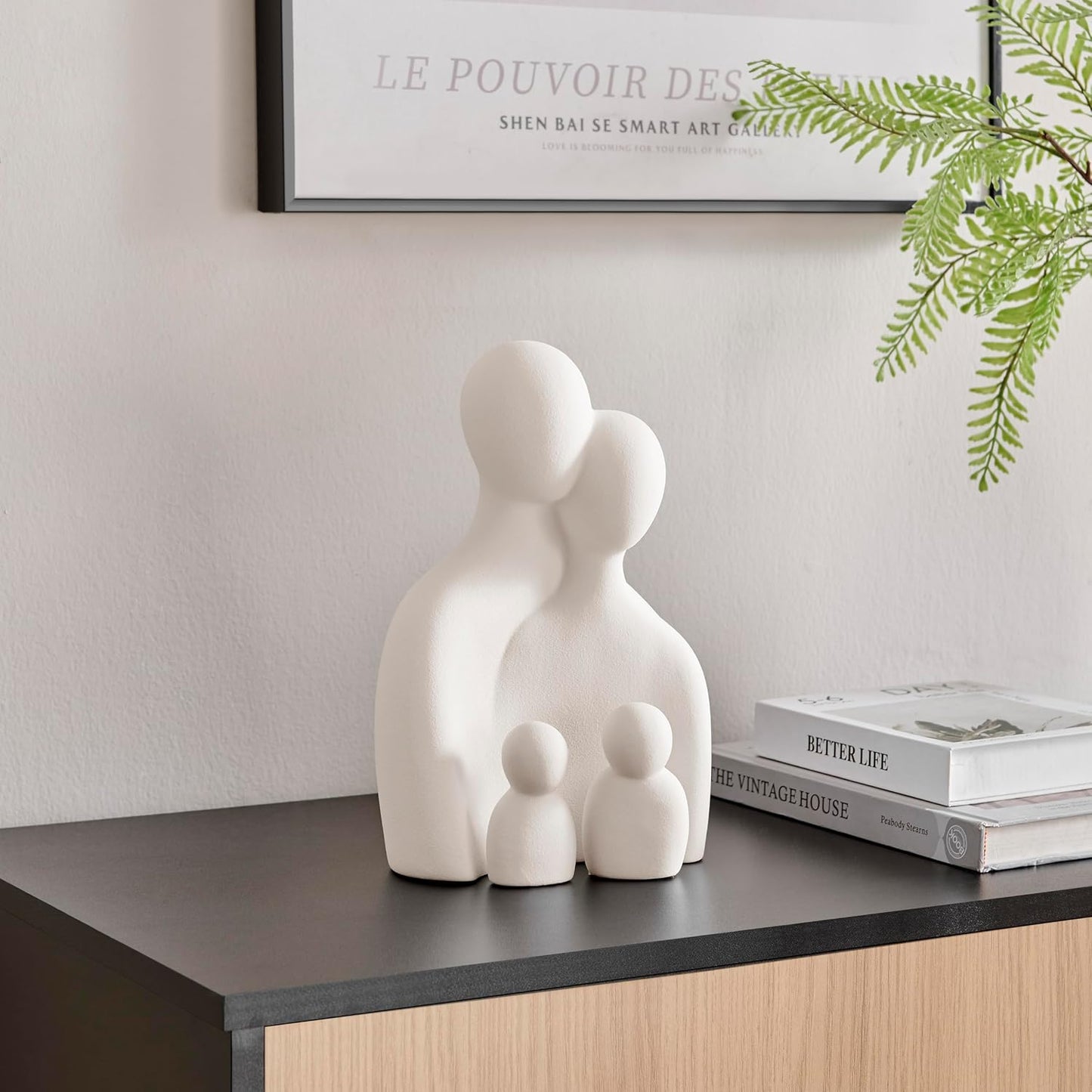 . Hans Abstract Nesting Three Piece Family of 4 Decorative Accent Matte Ceramic Sculpture / Cream