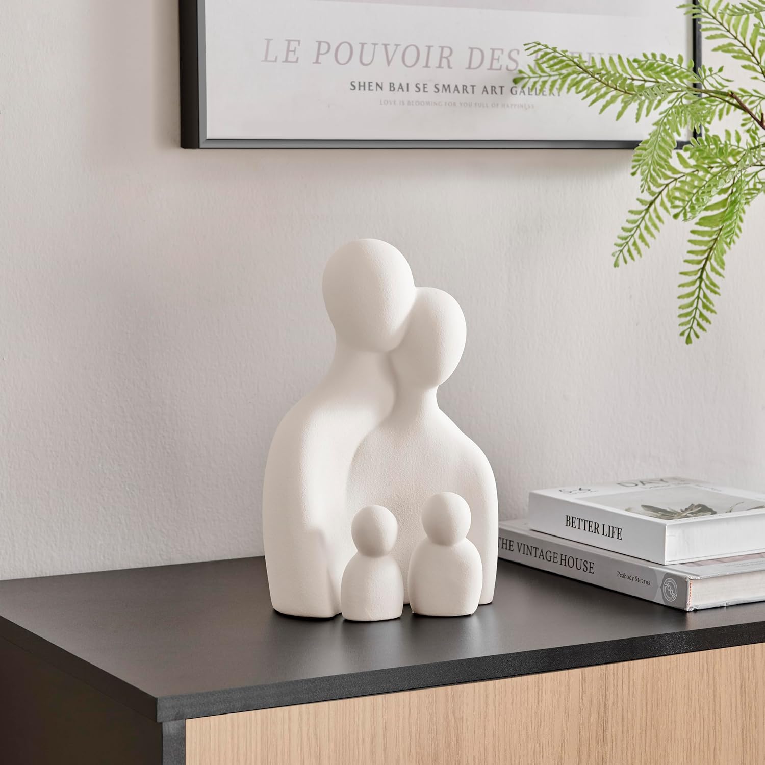 . Hans Abstract Nesting Three Piece Family of 4 Decorative Accent Matte Ceramic Sculpture / Cream