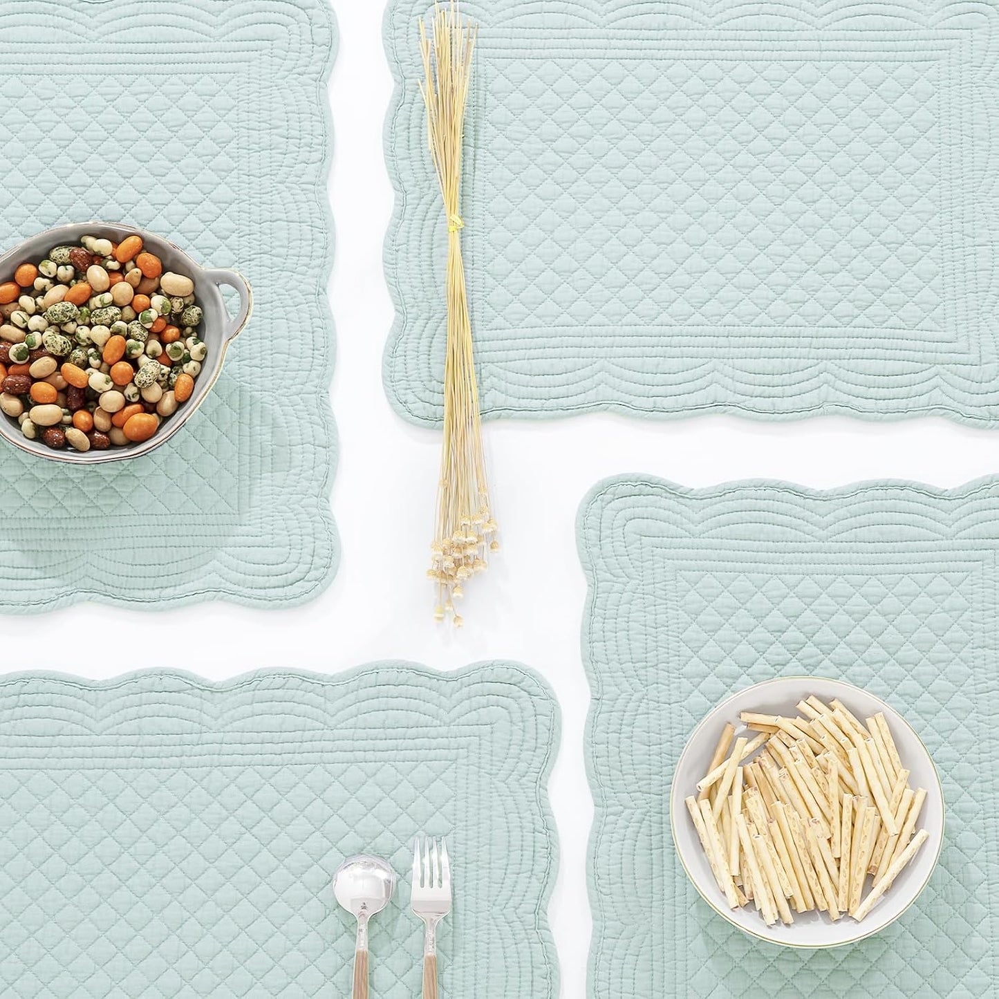 HOMBYS Quilted Placemats Set of 6 Washable-13x18 inches Rectangular Placemats for Kitchen Table-100% Cotton Fabric