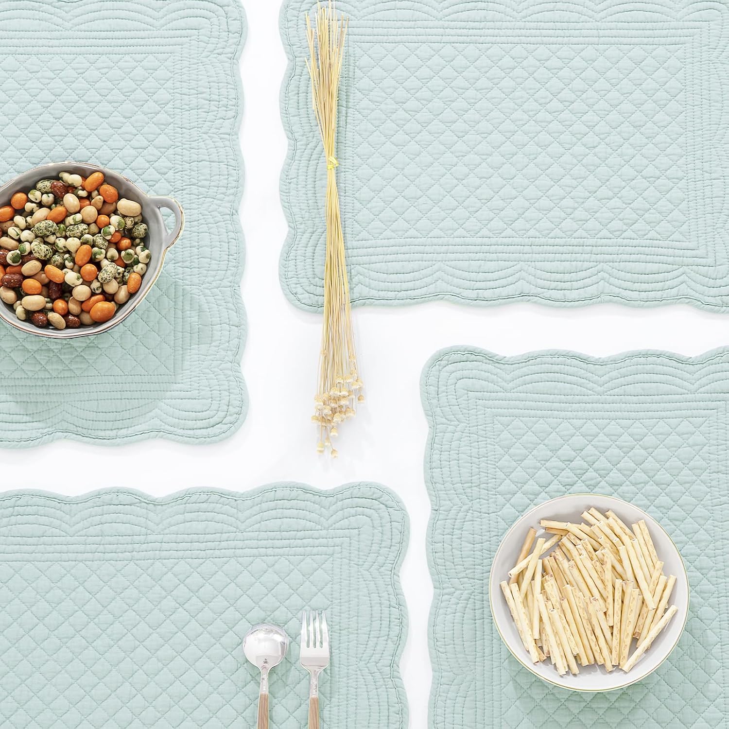 HOMBYS Quilted Placemats Set of 6 Washable-13x18 inches Rectangular Placemats for Kitchen Table-100% Cotton Fabric